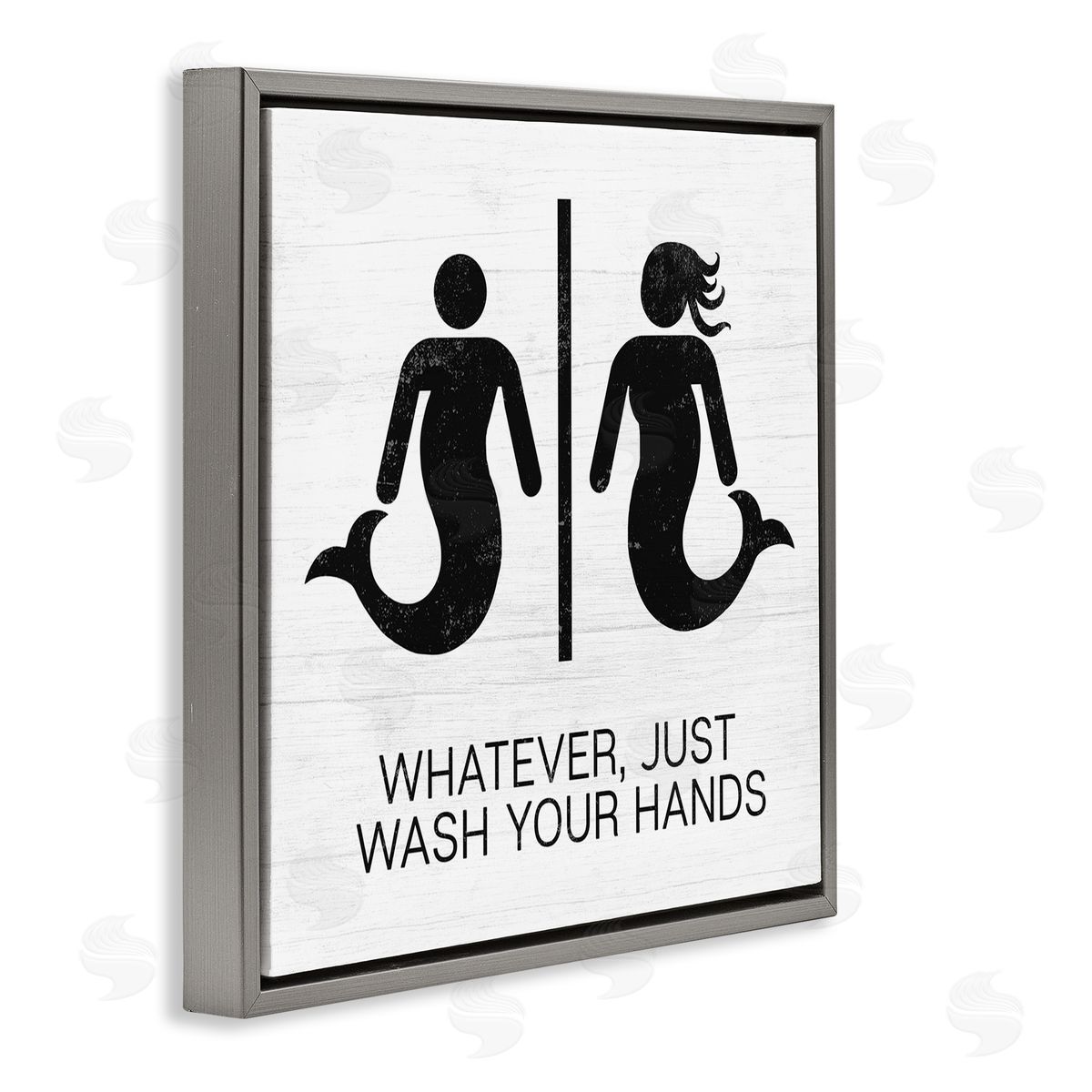 Stupell Studio Wash Your Hands Mermaid Bathroom Sign Gray Floater Frame Canvas Art