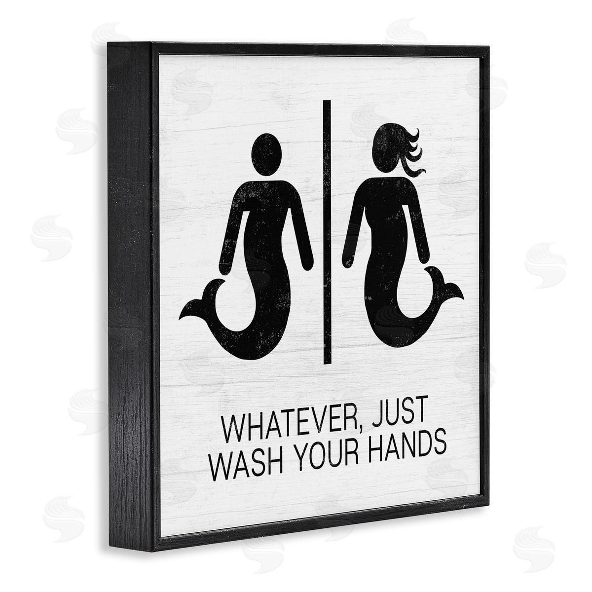 Stupell Studio Wash Your Hands Mermaid Bathroom Sign Black Framed Giclee Wall Art