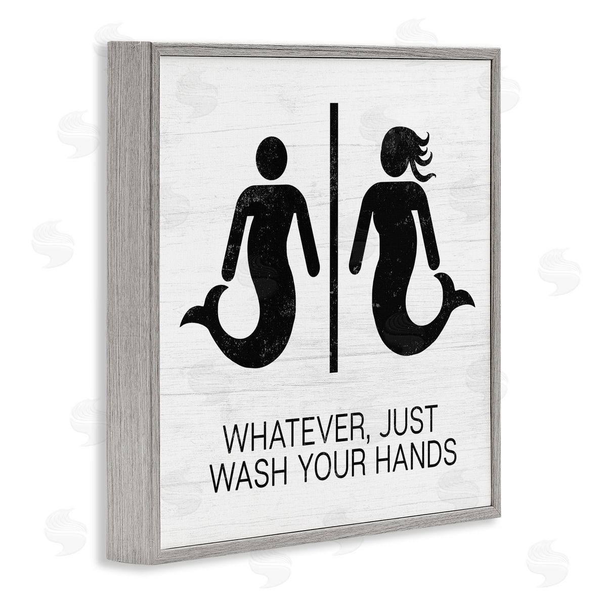 Stupell Studio Wash Your Hands Mermaid Bathroom Sign Gray Framed Giclee Wall Art