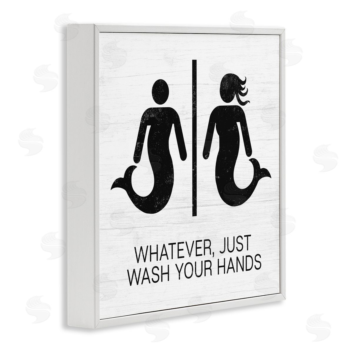 Stupell Studio Wash Your Hands Mermaid Bathroom Sign White Framed Giclee Wall Art