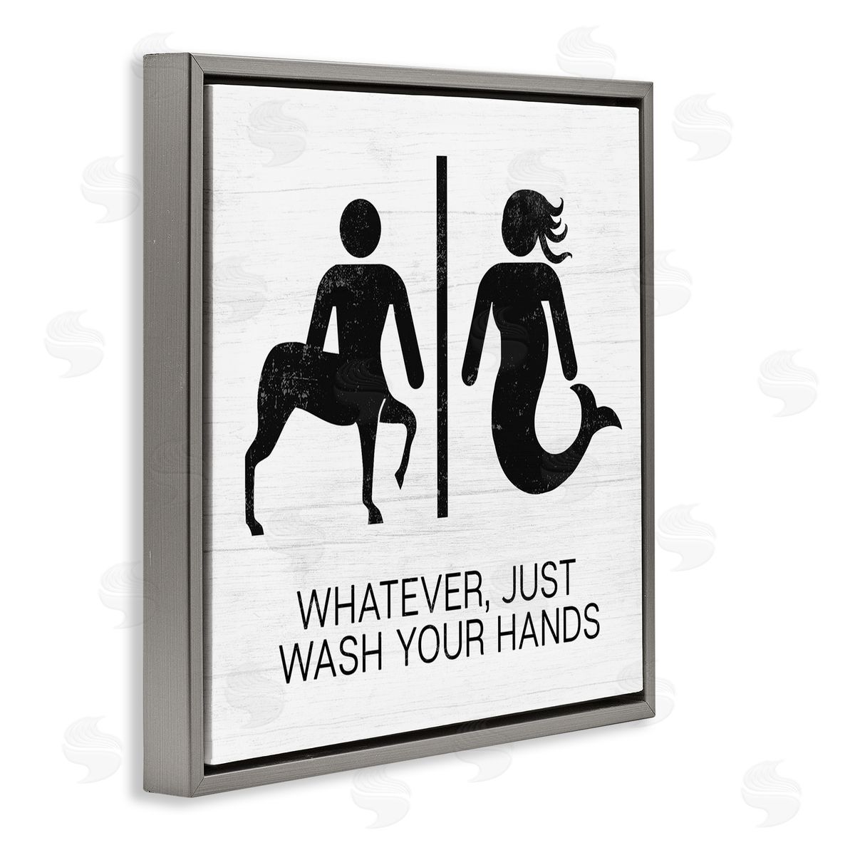 Stupell Studio Wash Your Hands Mythical Centaur Mermaid Gray Floater Frame Canvas Art
