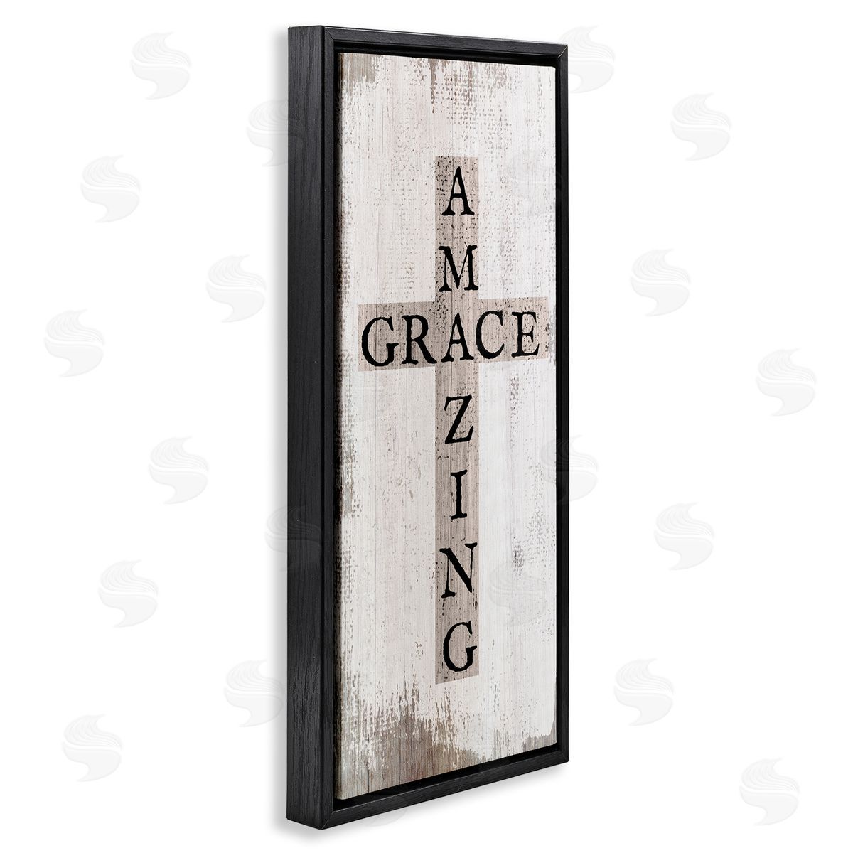 Amazing Grace Rustic Cross Black Floating Frame Canvas Wall Art, Home Decor by Stupell Studio