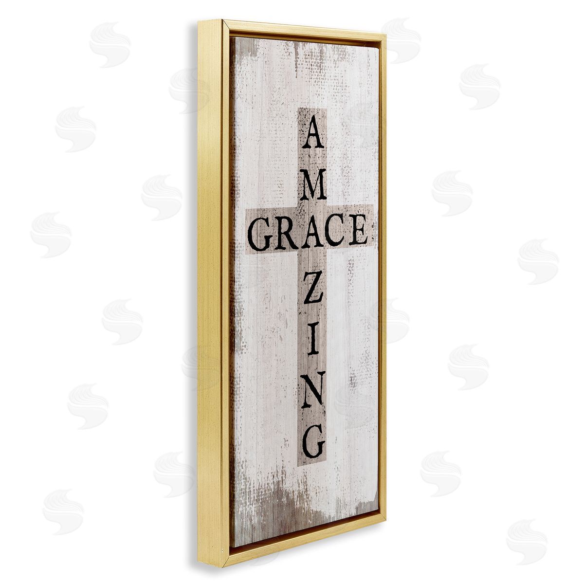 Amazing Grace Rustic Cross Gold Floating Frame Canvas Wall Art, Home Decor by Stupell Studio