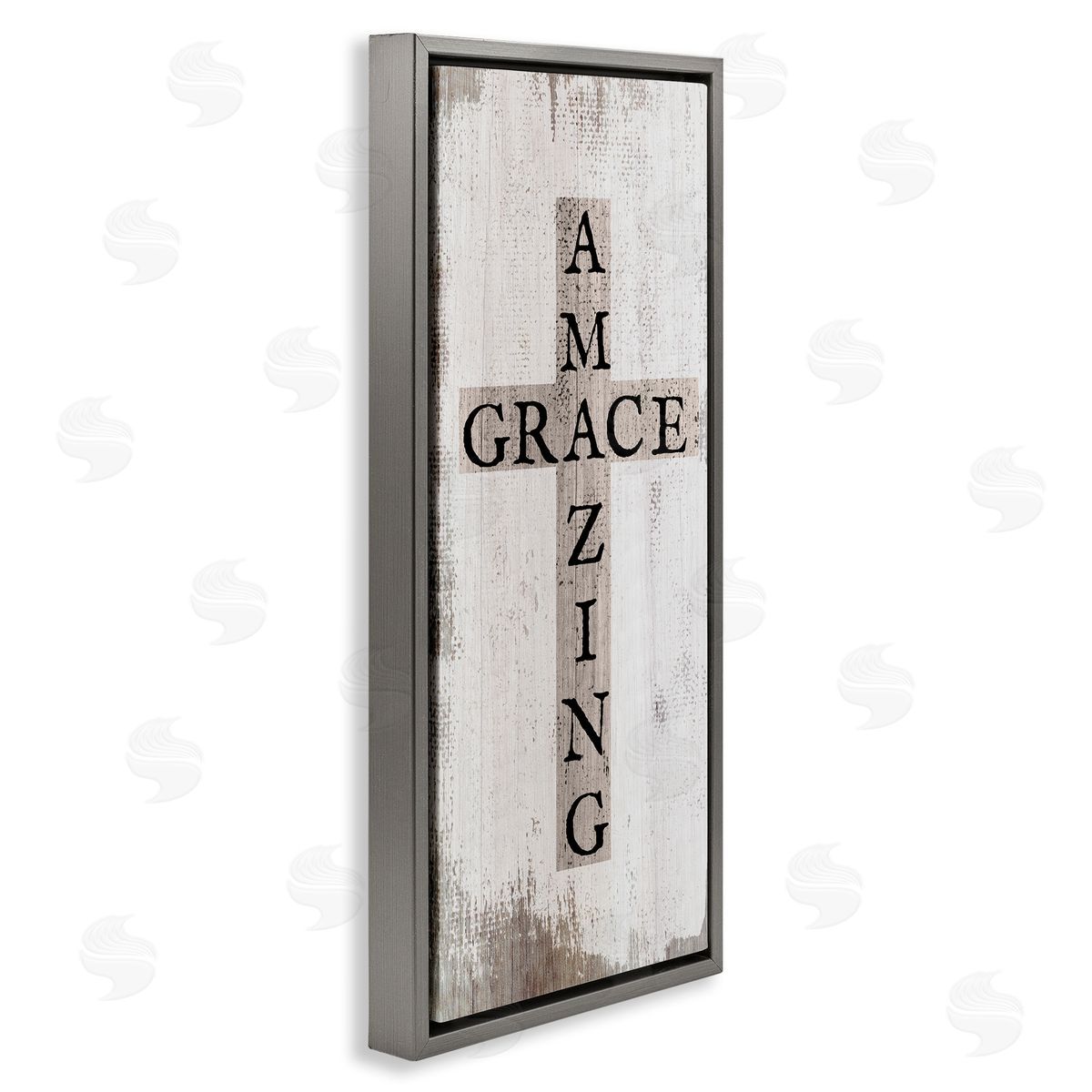 Amazing Grace Rustic Cross Grey Floating Frame Canvas Wall Art, Home Decor by Stupell Studio
