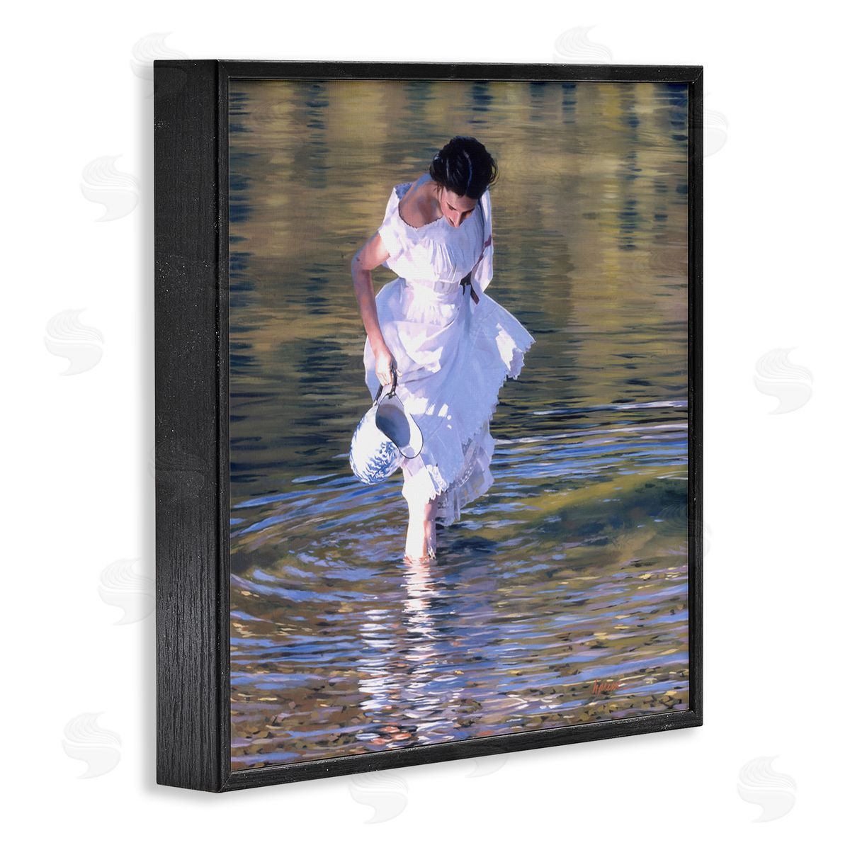 Heide Presse Woman in Stream Realistic Painting Black Framed Giclee Wall Art