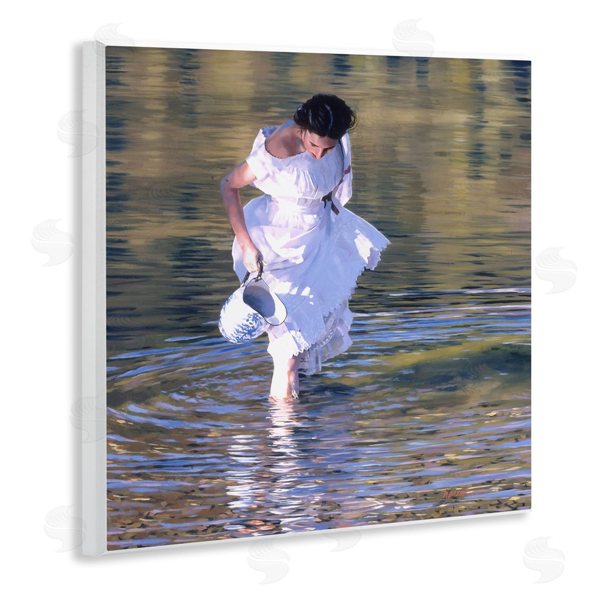 Heide Presse Woman in Stream Realistic Painting Wall Plaque Art
