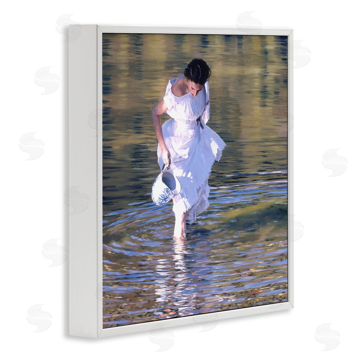 Heide Presse Woman in Stream Realistic Painting White Framed Giclee Wall Art