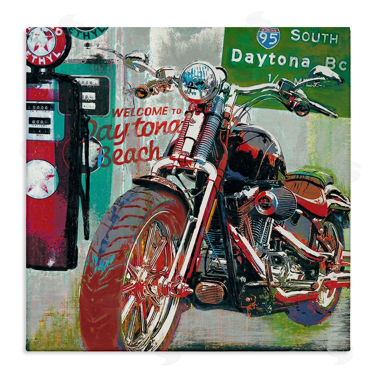 Ray Foster Motorcycle Gas Station Pop Art Canvas Wall Art