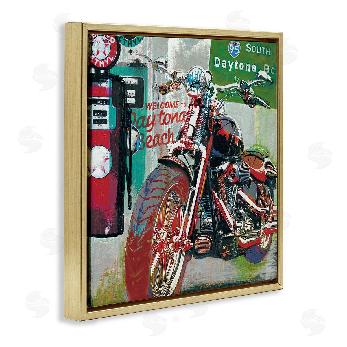 Ray Foster Motorcycle Gas Station Pop Art Gold Floater Frame Canvas Art