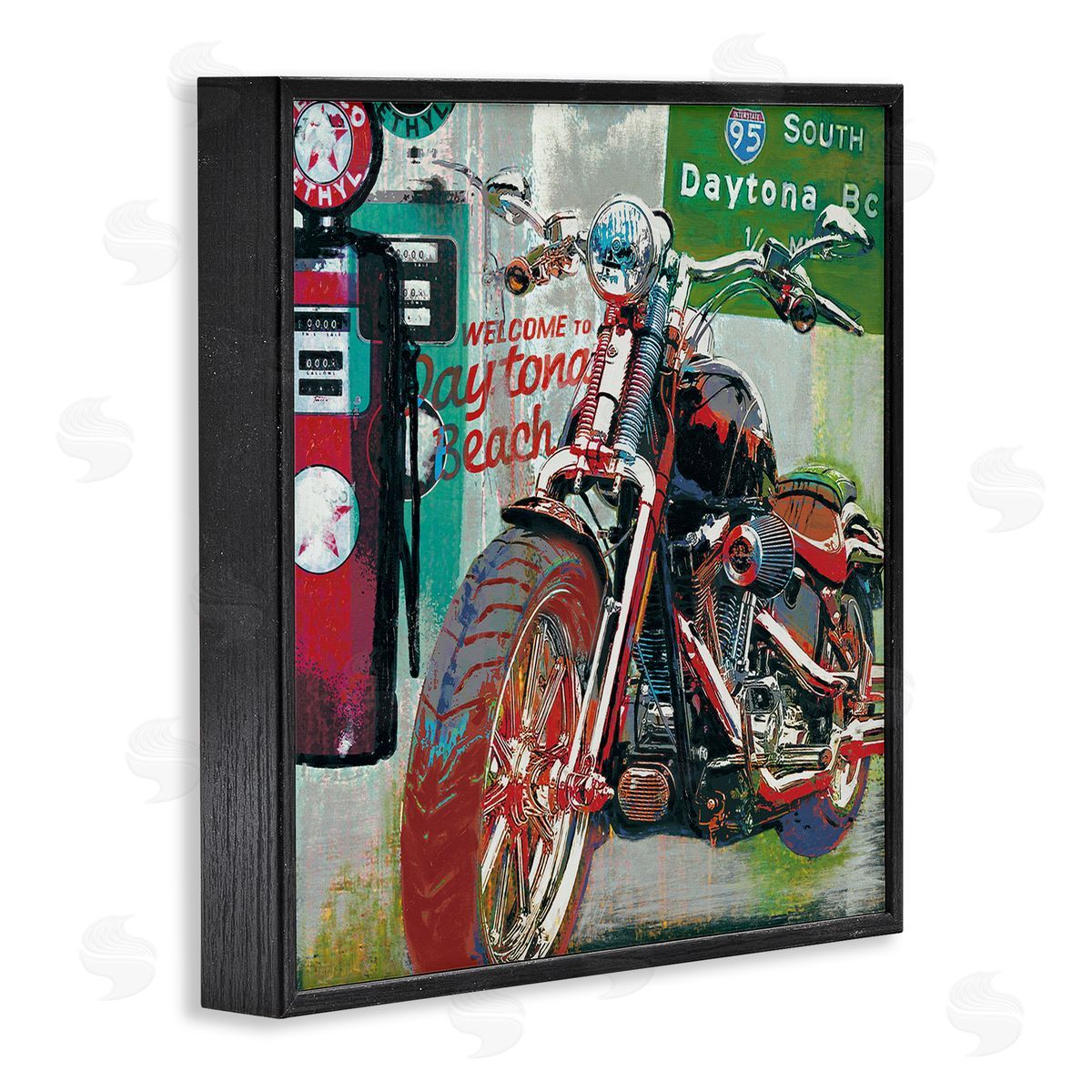 Ray Foster Motorcycle Gas Station Pop Art Black Framed Giclee Wall Art