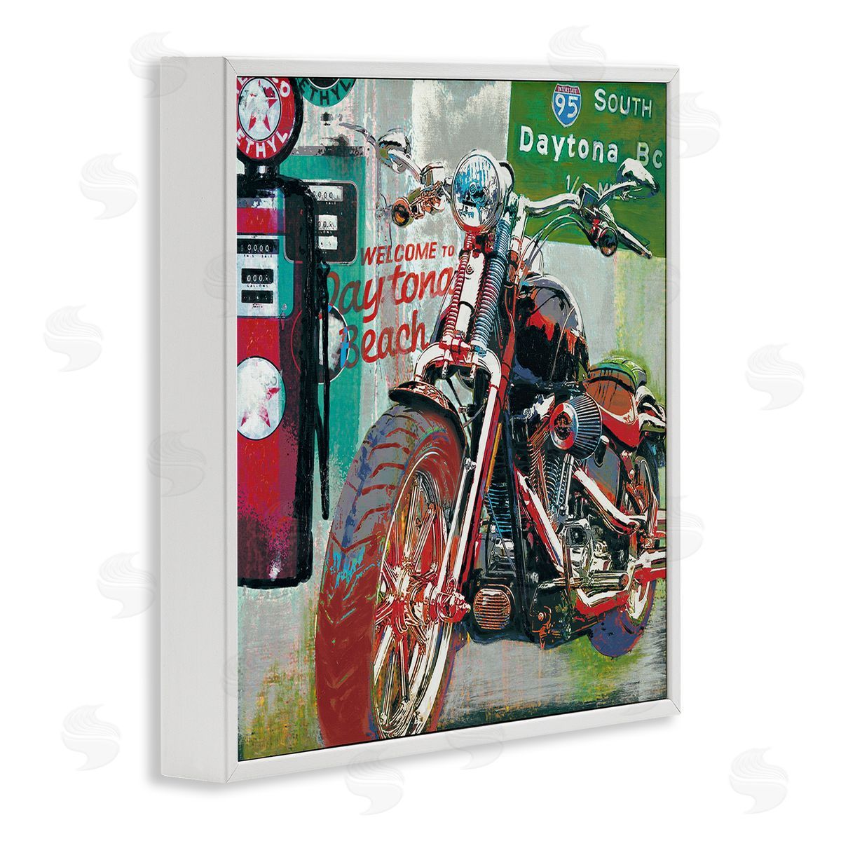 Ray Foster Motorcycle Gas Station Pop Art White Framed Giclee Wall Art