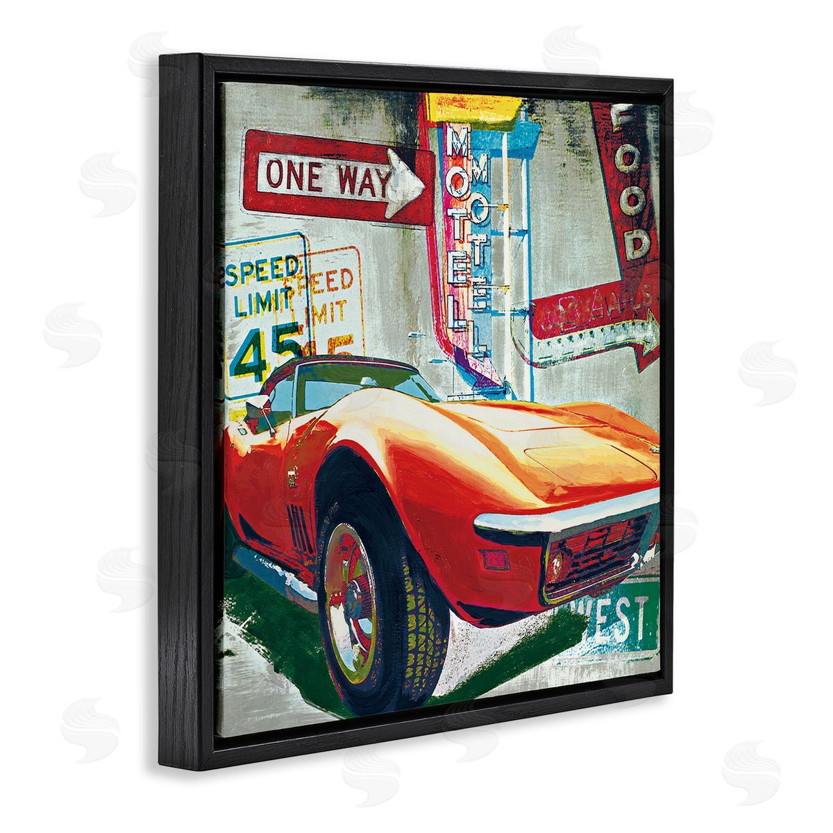 Ray Foster Vibrant Sports Car Pop Art Black Floater Frame Canvas Art