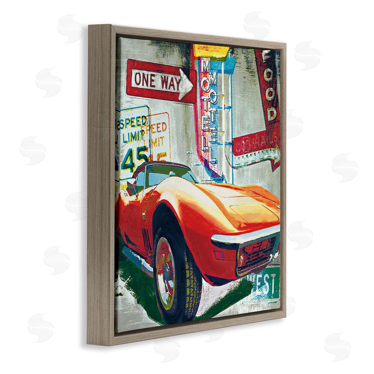 Ray Foster Vibrant Sports Car Pop Art Brown Floater Frame Canvas Art