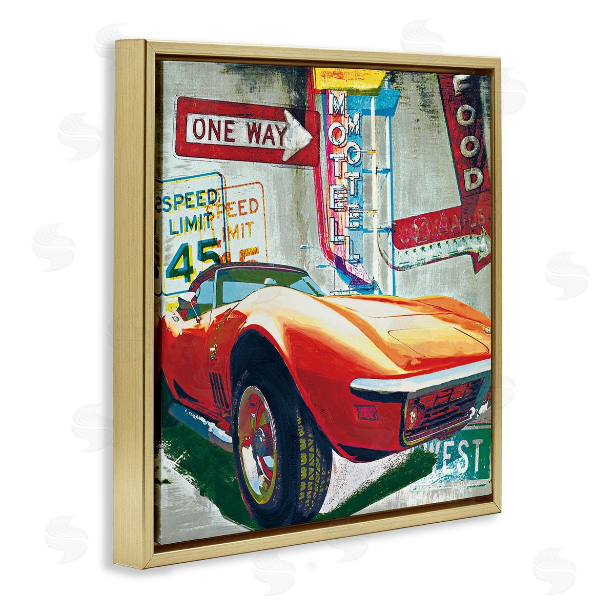 Ray Foster Vibrant Sports Car Pop Art Gold Floater Frame Canvas Art