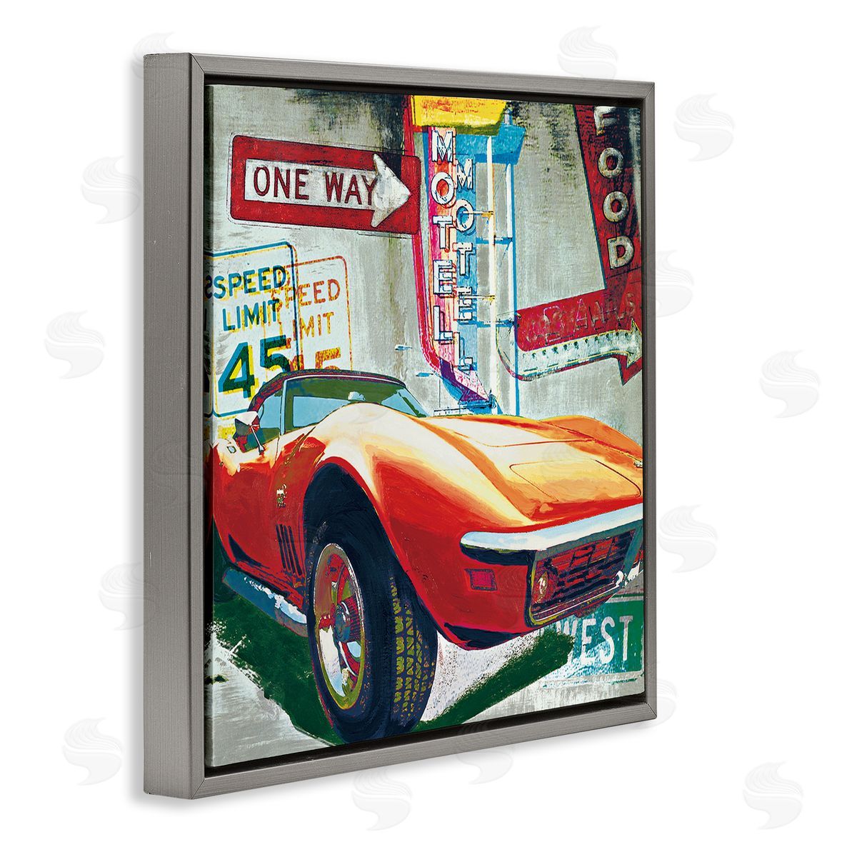 Ray Foster Vibrant Sports Car Pop Art Gray Floater Frame Canvas Art