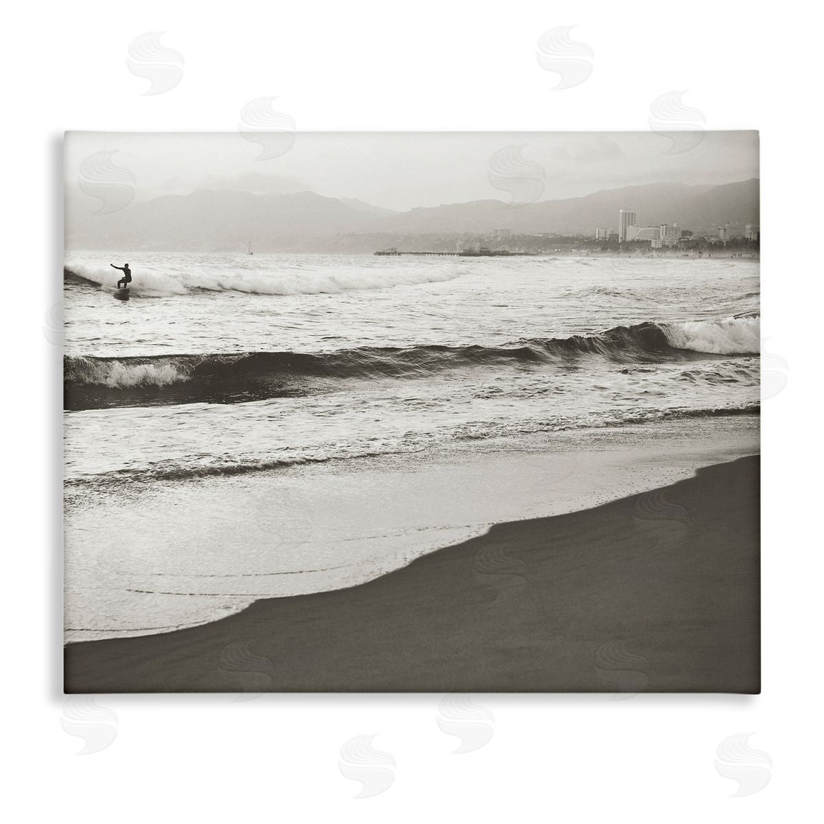 Myan Soffia Sepia Beach Wave Surfer Canvas Wall Art