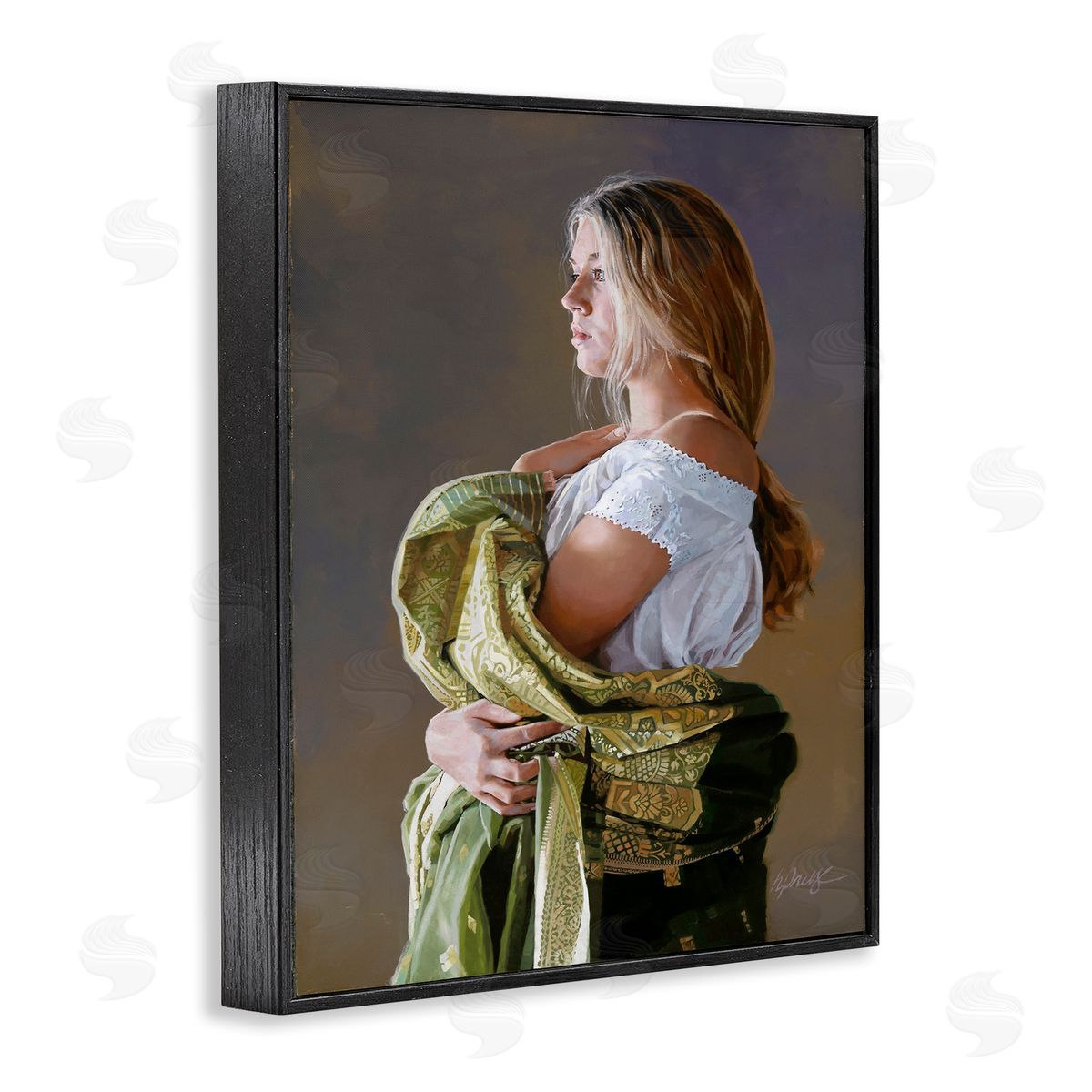Heide Presse Woman with Intricate Cloth Black Framed Giclee Wall Art