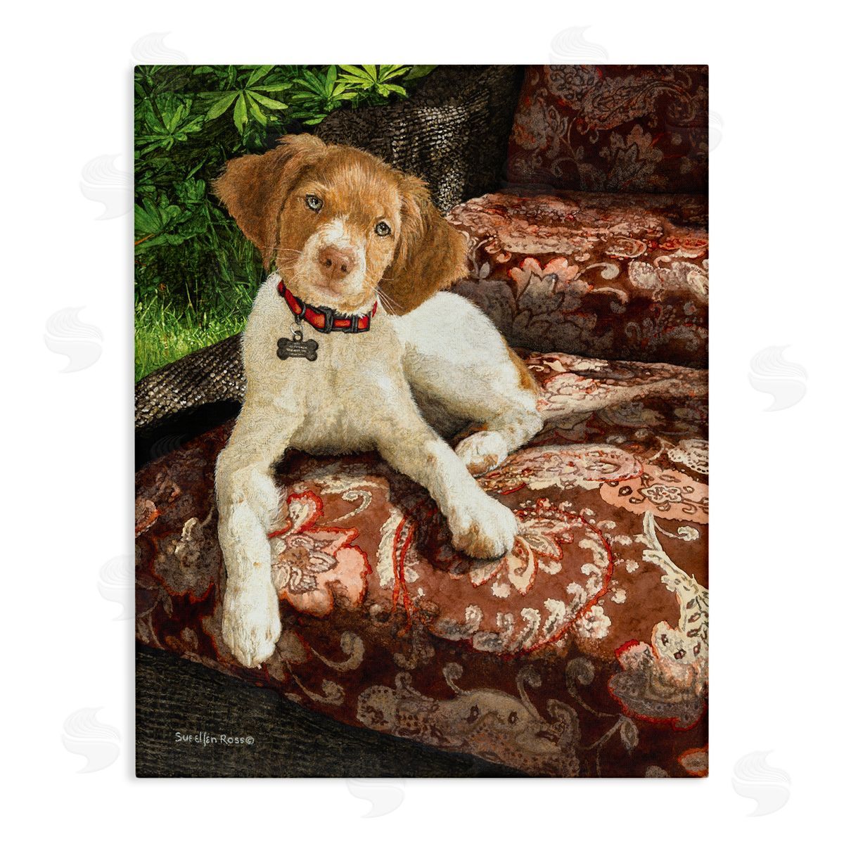 Sueellen Ross Country Dog Floral Paisley Chair Canvas Wall Art