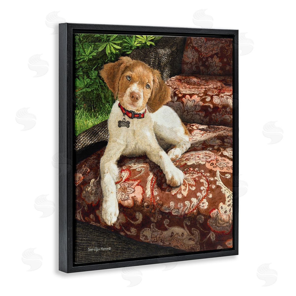 Sueellen Ross Country Dog Floral Paisley Chair Black Floater Frame Canvas Art