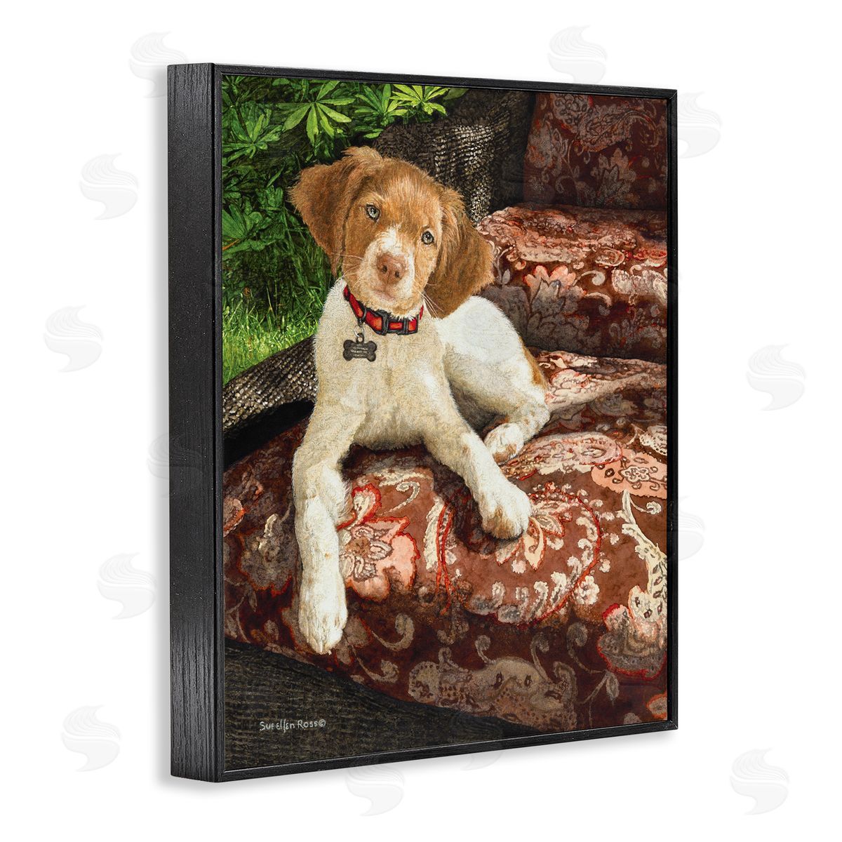 Sueellen Ross Country Dog Floral Paisley Chair Black Framed Giclee Wall Art