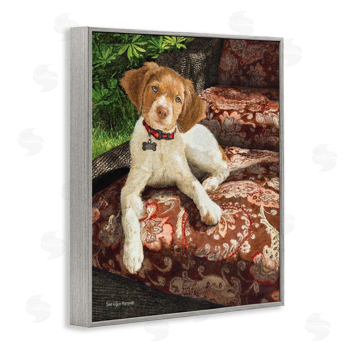 Sueellen Ross Country Dog Floral Paisley Chair Gray Framed Giclee Wall Art