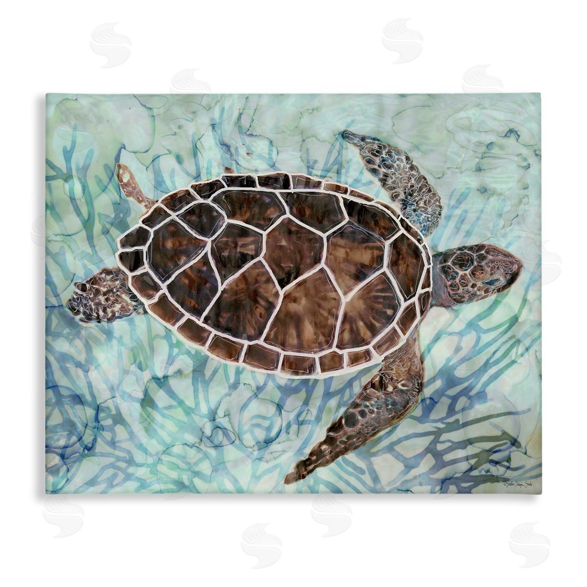 Stellar Design Studio Intricate Sea Tortoise Blue Coral Canvas Wall Art