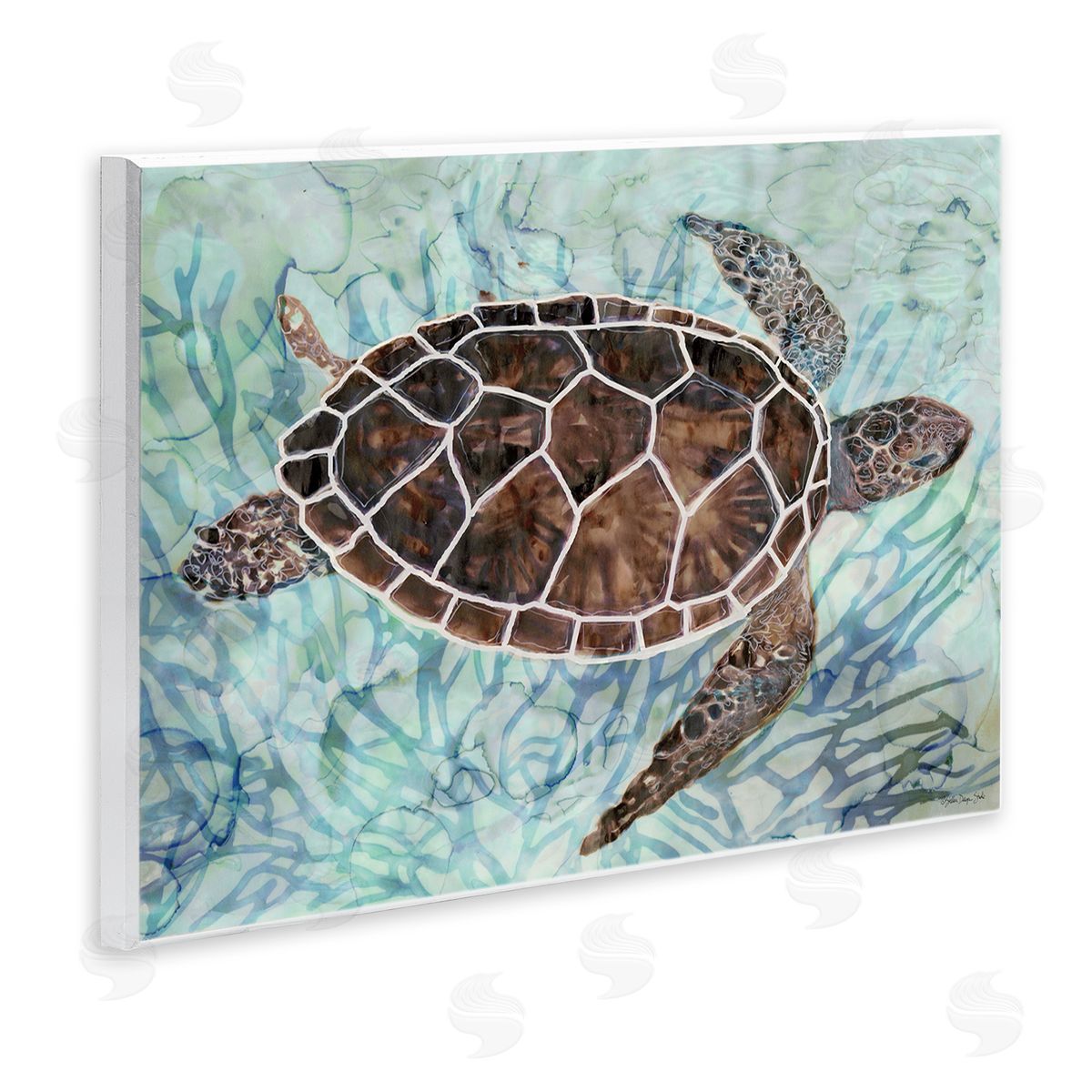 Stellar Design Studio Intricate Sea Tortoise Blue Coral Wall Plaque Art