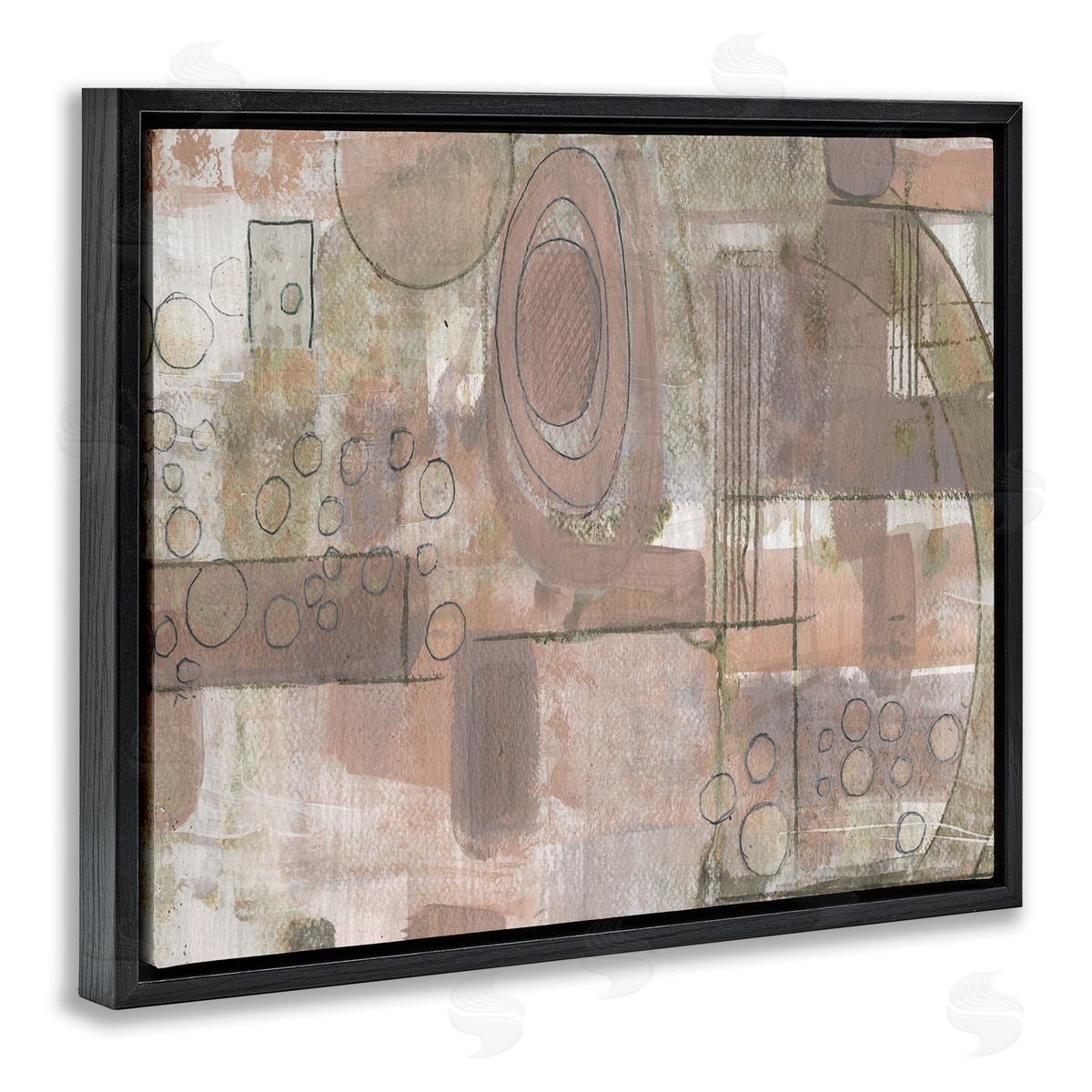 Smith Haynes Abstract Linework Green Brown Collage Black Floater Frame Canvas Art