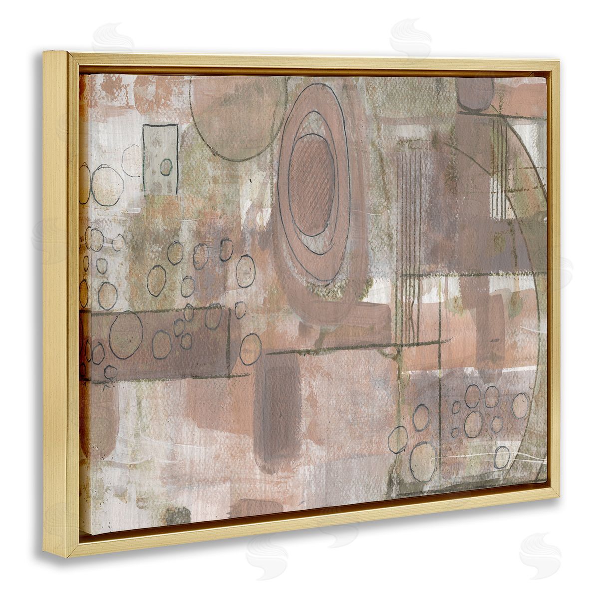 Smith Haynes Abstract Linework Green Brown Collage Gold Floater Frame Canvas Art