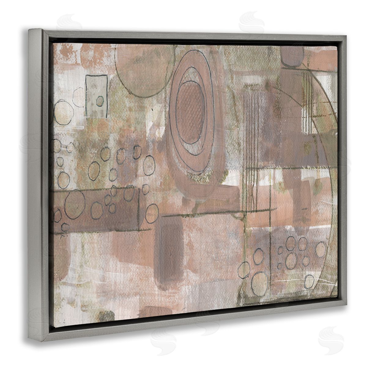 Smith Haynes Abstract Linework Green Brown Collage Gray Floater Frame Canvas Art