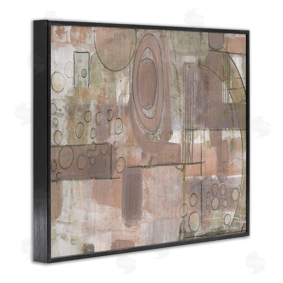 Smith Haynes Abstract Linework Green Brown Collage Black Framed Giclee Wall Art