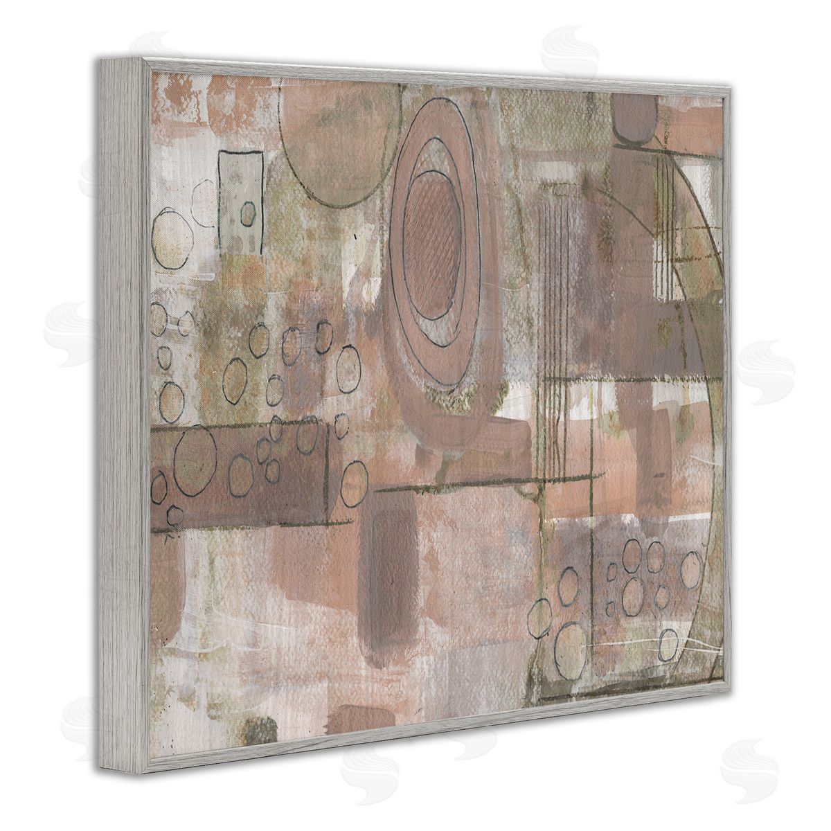 Smith Haynes Abstract Linework Green Brown Collage Gray Framed Giclee Wall Art