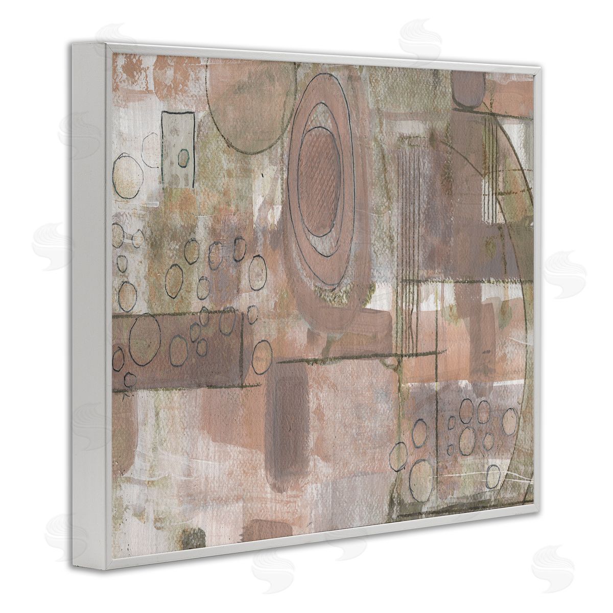 Smith Haynes Abstract Linework Green Brown Collage White Framed Giclee Wall Art