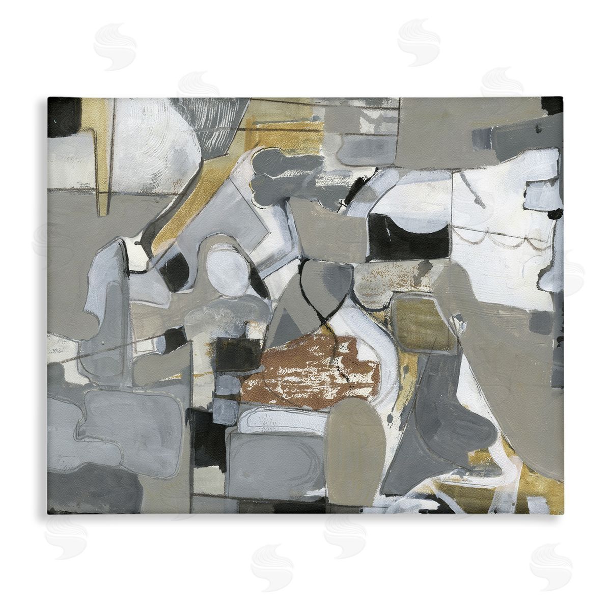 Smith Haynes Grey Brown Linework Abstract Shapes Canvas Wall Art