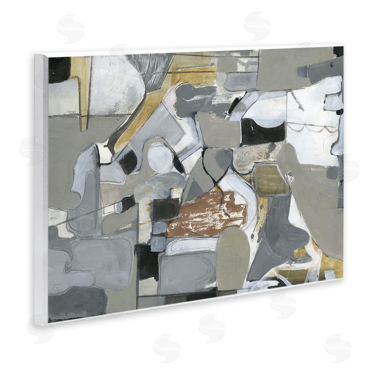 Smith Haynes Grey Brown Linework Abstract Shapes Wall Plaque Art