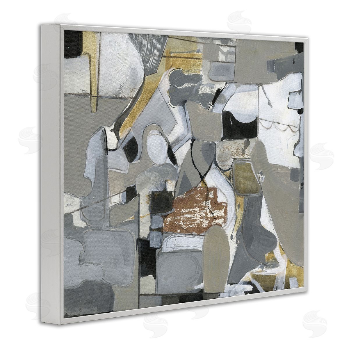 Smith Haynes Grey Brown Linework Abstract Shapes White Framed Giclee Wall Art