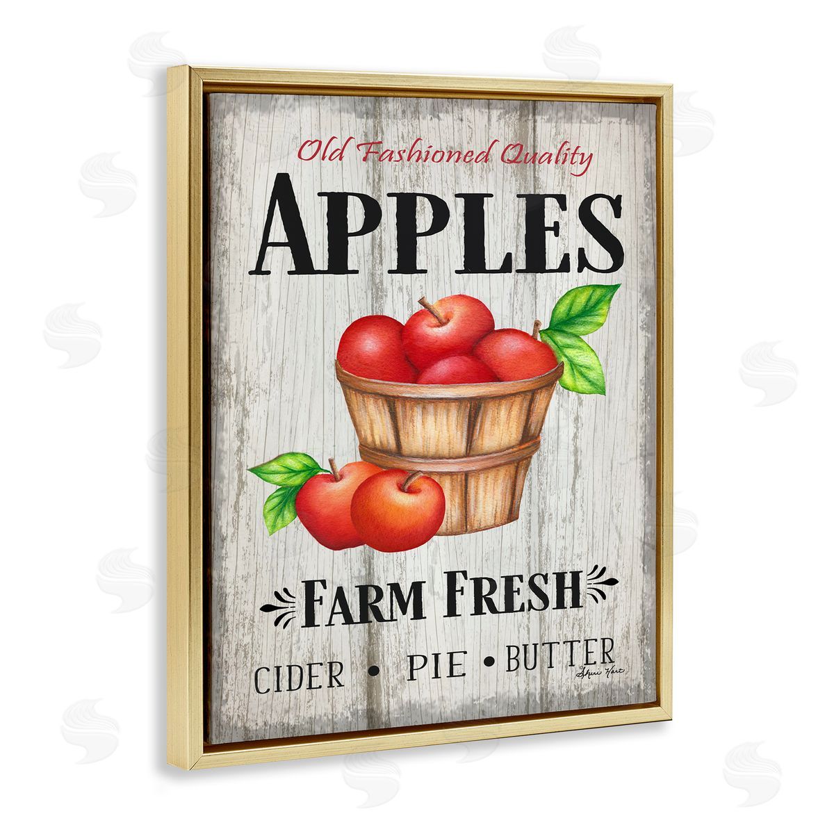 Sheri Hart Rustic Farm Fresh Apple Sign Gold Floater Frame Canvas Art