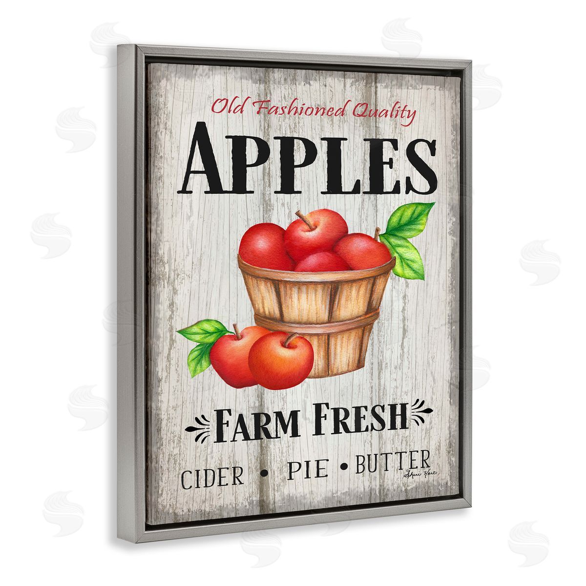 Sheri Hart Rustic Farm Fresh Apple Sign Gray Floater Frame Canvas Art