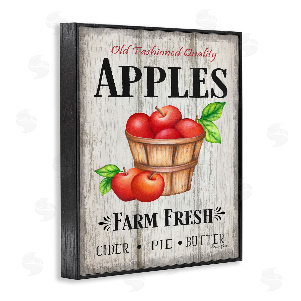 Sheri Hart Rustic Farm Fresh Apple Sign Black Framed Giclee Wall Art