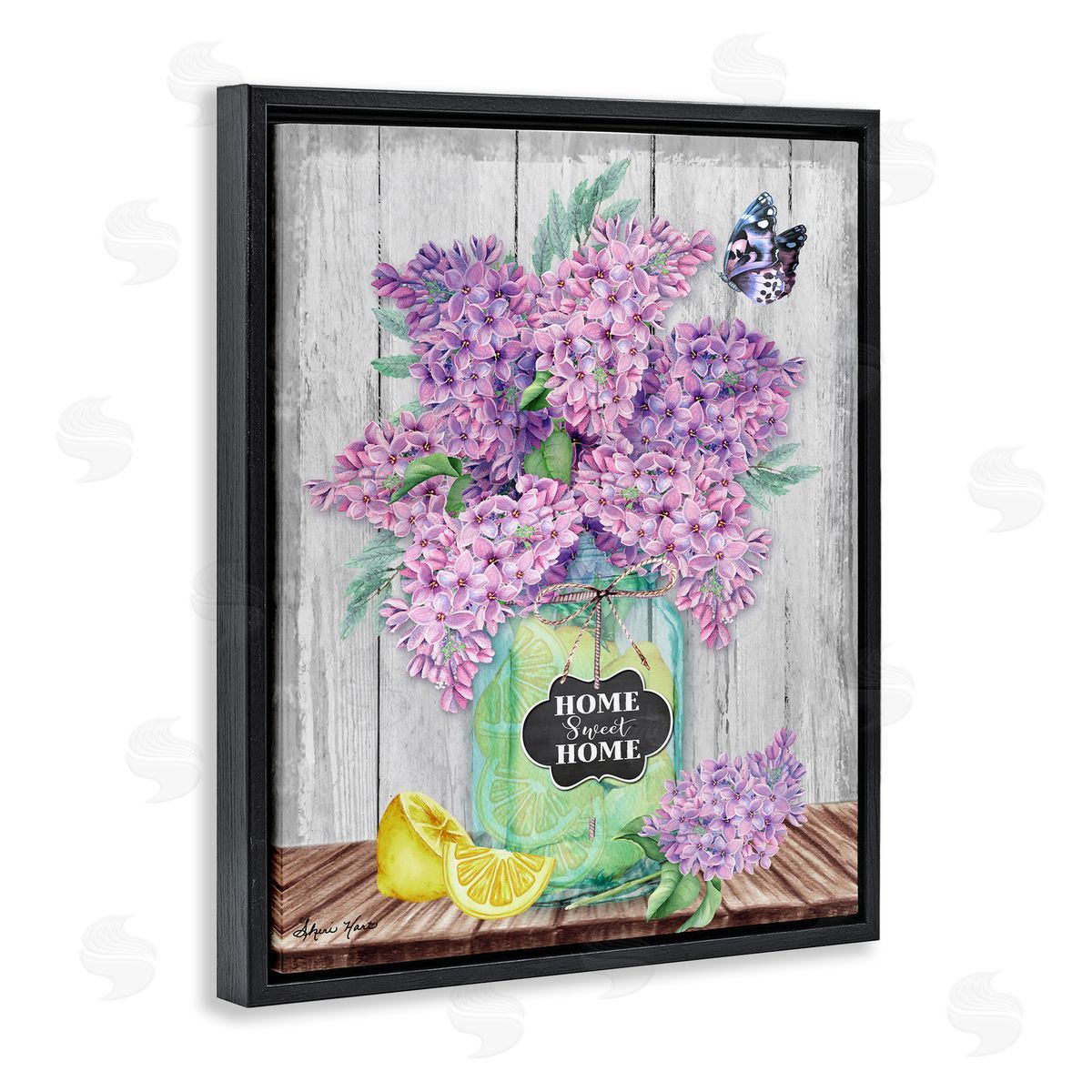 Sheri Hart Home Sweet Home Lilac Flowers  Black Floater Frame Canvas Art