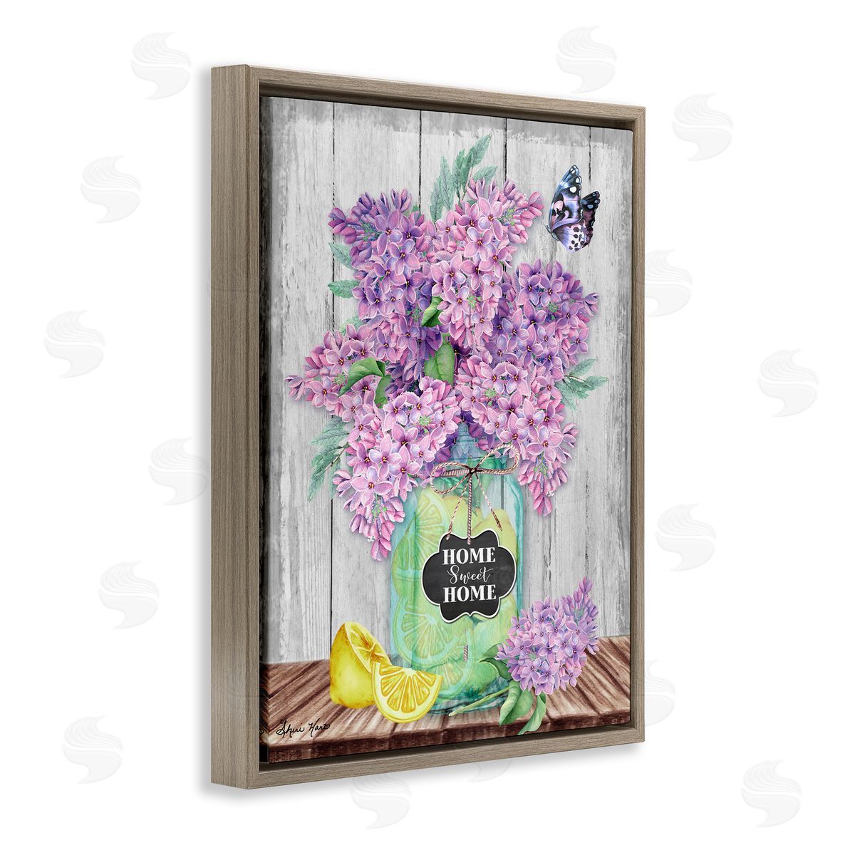 Sheri Hart Home Sweet Home Lilac Flowers  Brown Floater Frame Canvas Art