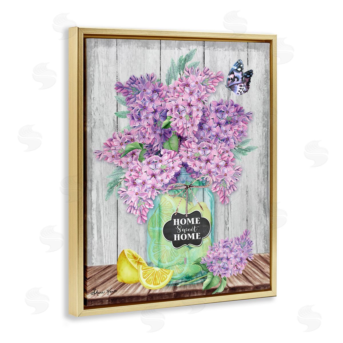 Sheri Hart Home Sweet Home Lilac Flowers  Gold Floater Frame Canvas Art
