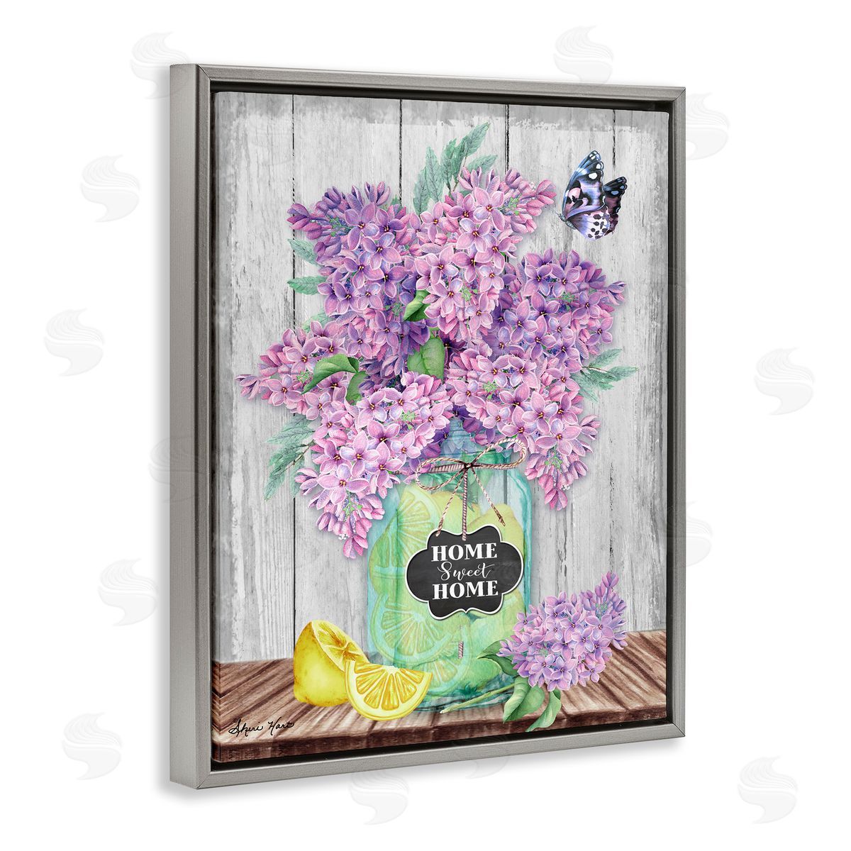 Sheri Hart Home Sweet Home Lilac Flowers  Gray Floater Frame Canvas Art