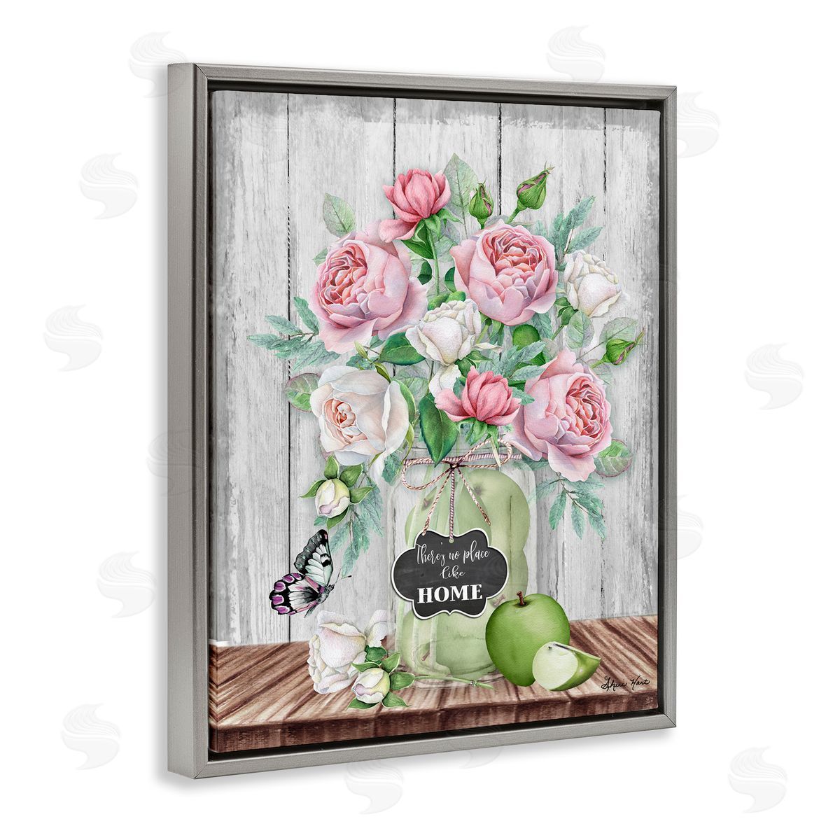 Sheri Hart No Place Like Home Pink Roses Gray Floater Frame Canvas Art