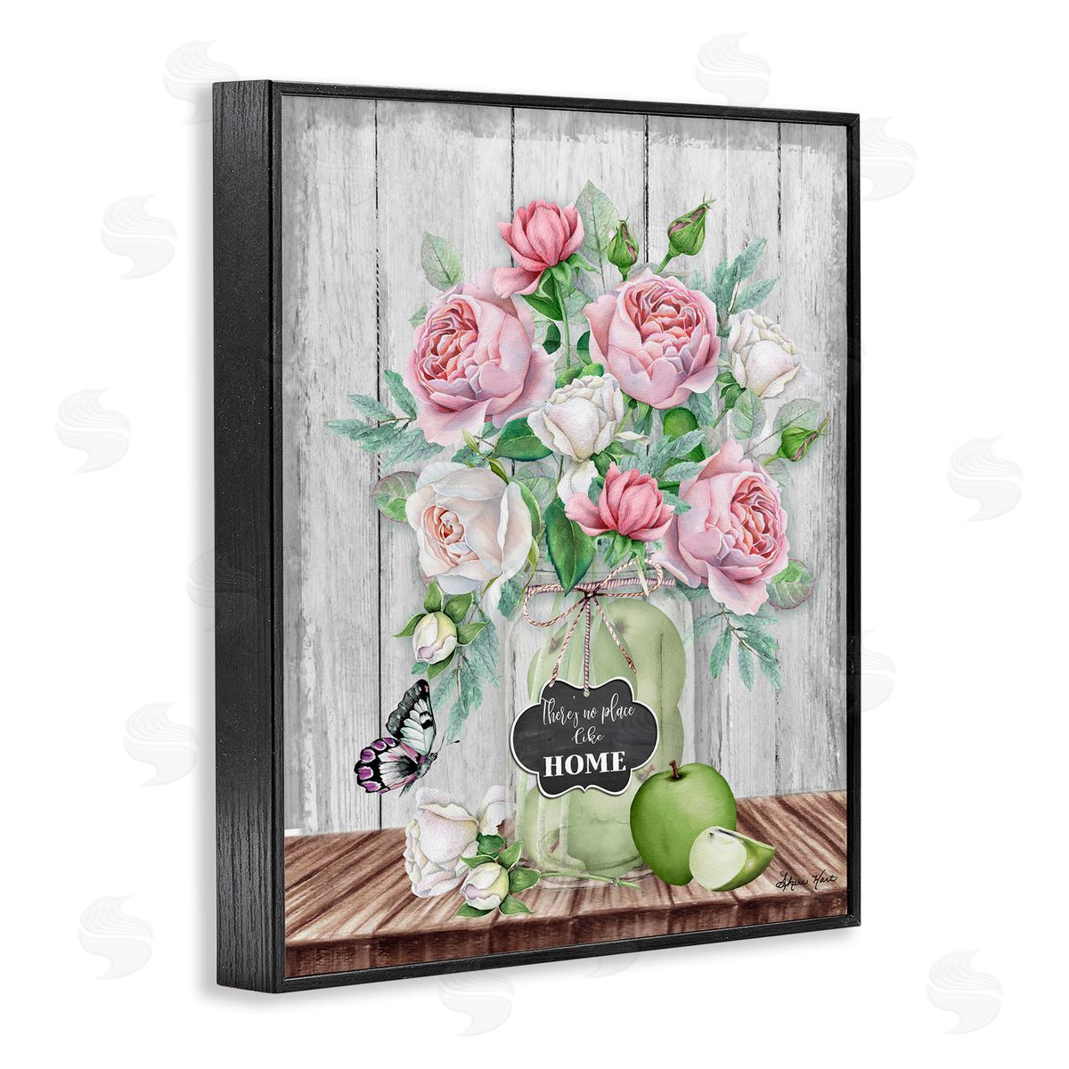Sheri Hart No Place Like Home Pink Roses Black Framed Giclee Wall Art