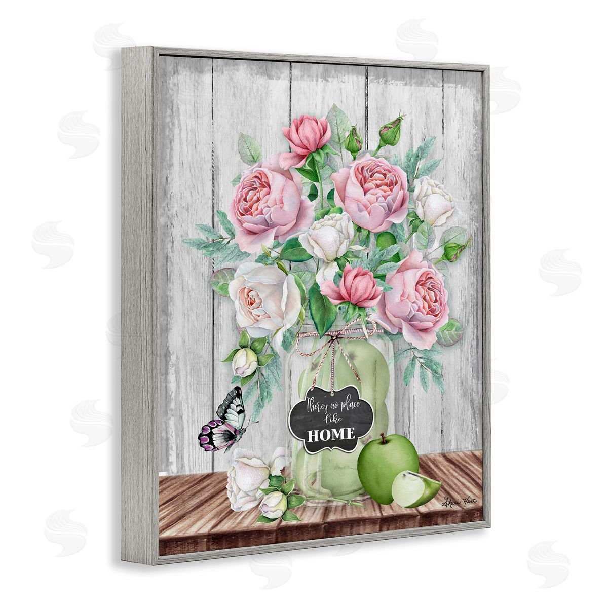 Sheri Hart No Place Like Home Pink Roses Gray Framed Giclee Wall Art