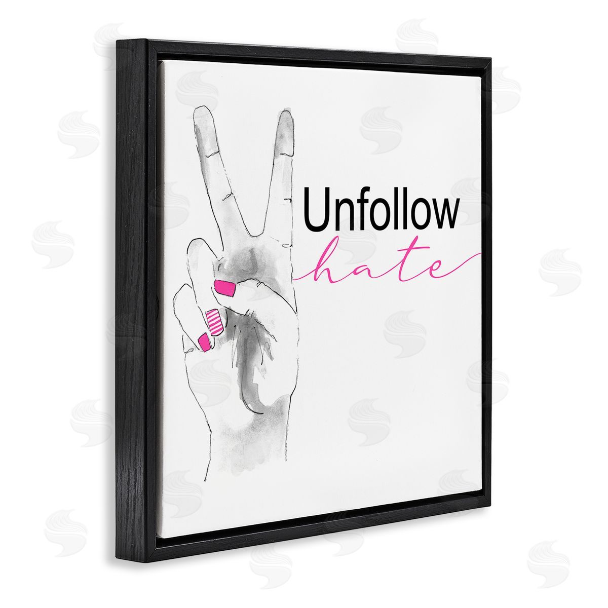 Lanie Loreth Unfollow Hate Peace Hand Sign  Black Floater Frame Canvas Art
