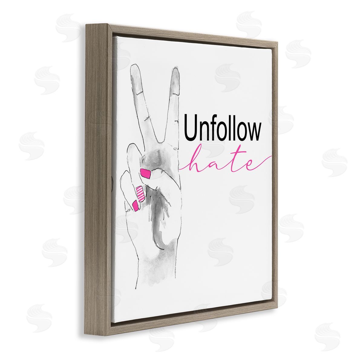 Lanie Loreth Unfollow Hate Peace Hand Sign  Brown Floater Frame Canvas Art