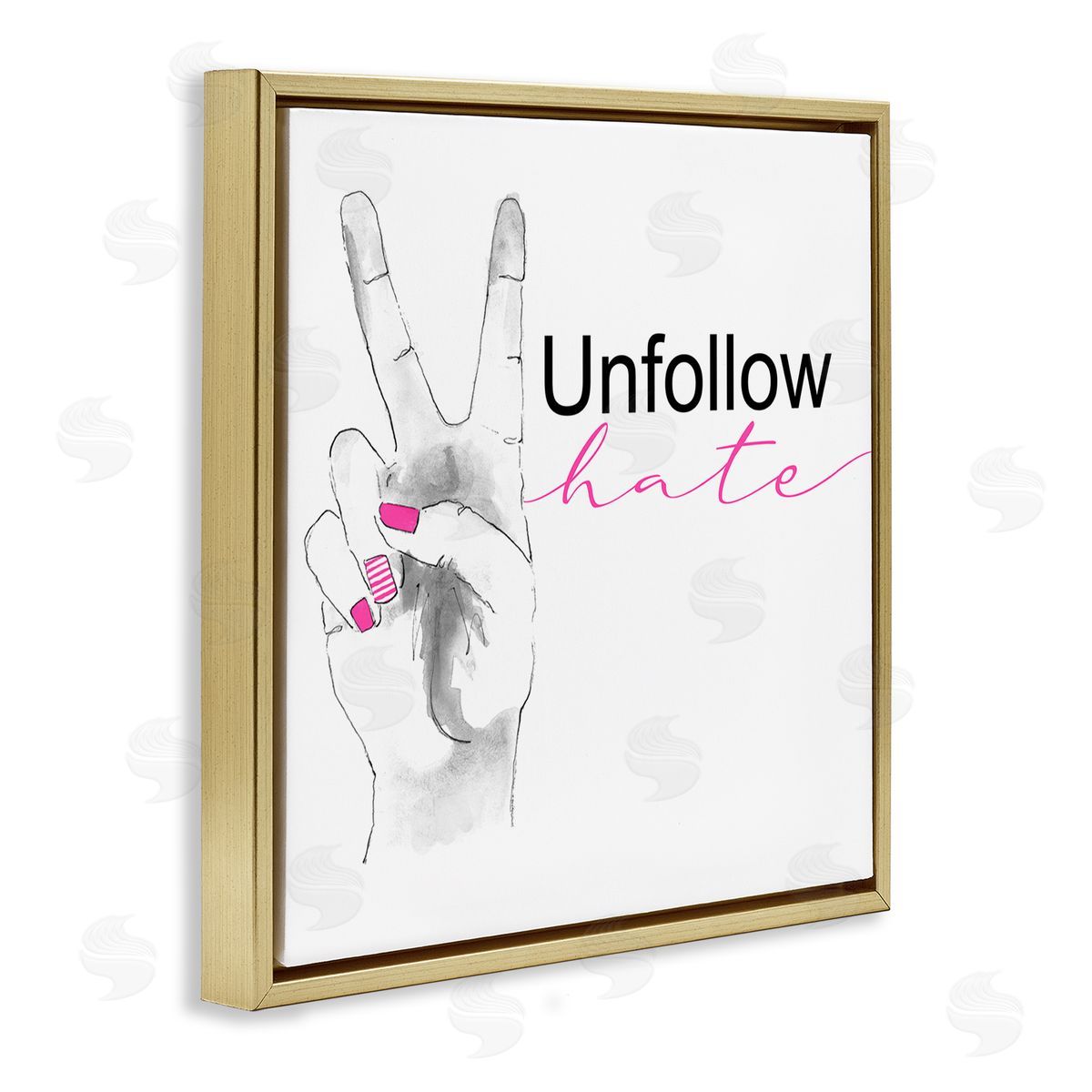 Lanie Loreth Unfollow Hate Peace Hand Sign  Gold Floater Frame Canvas Art