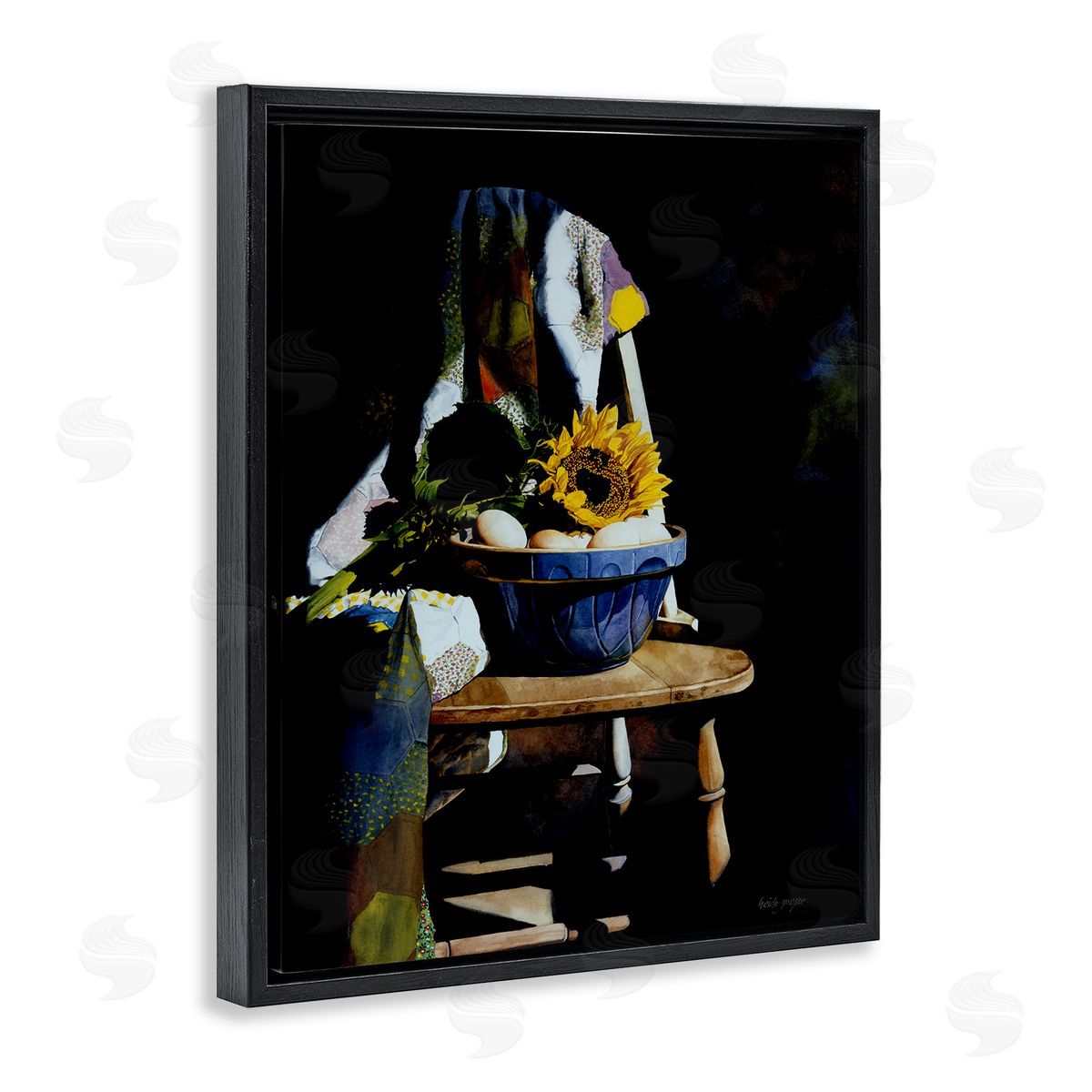 Heide Presse Sunflower Chair Dark Still Life Black Floater Frame Canvas Art